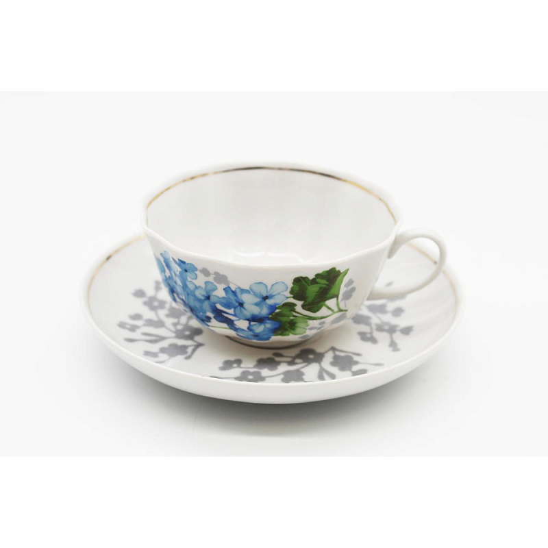 Чашка чайная с блюдцем 220 мл Тюльпан Голубая герань