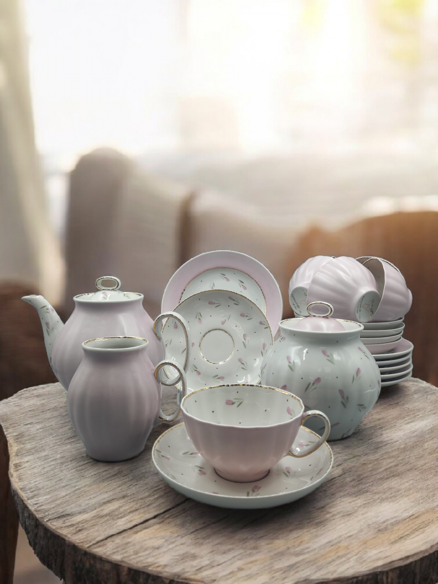 Сервиз чайный 21 предм.Белый лебедь Розовый авт.рос.Шапкина И.А.