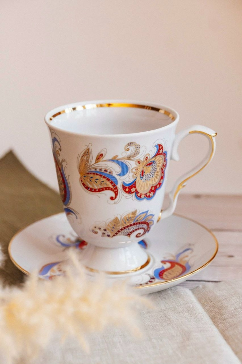 Бокал с блюдцем 600 мл Классический Перо Жар-птицы