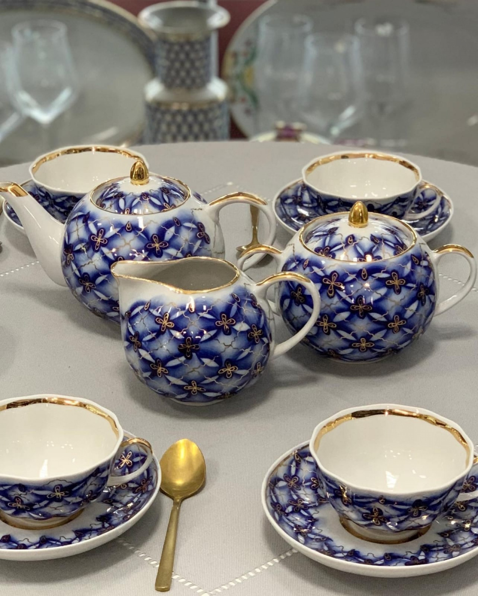 Сервиз чайный 15 предм. Тюльпан Сеточка