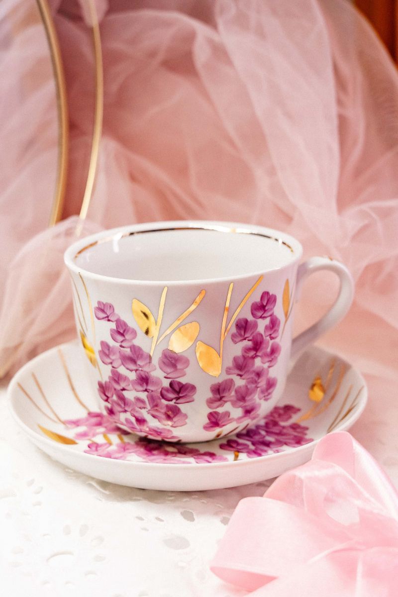 Чашка чайная с блюдцем 450 мл Ностальгия Розовая ветка