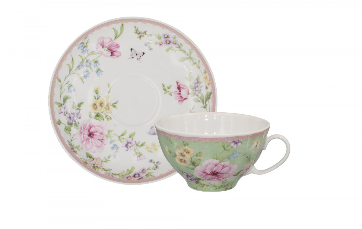 Чашка чайная с блюдцем 275 мл Белый лебедь Летний сад