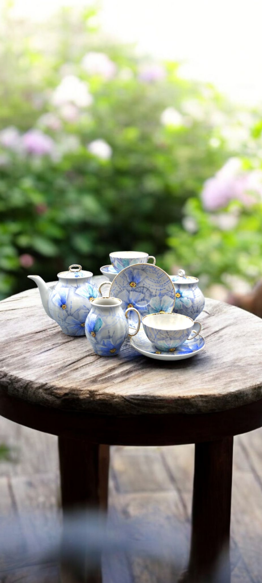 Сервиз чайный 15 предм.Белый лебедь Отпечаток авт.рос.Шапкина А.И.