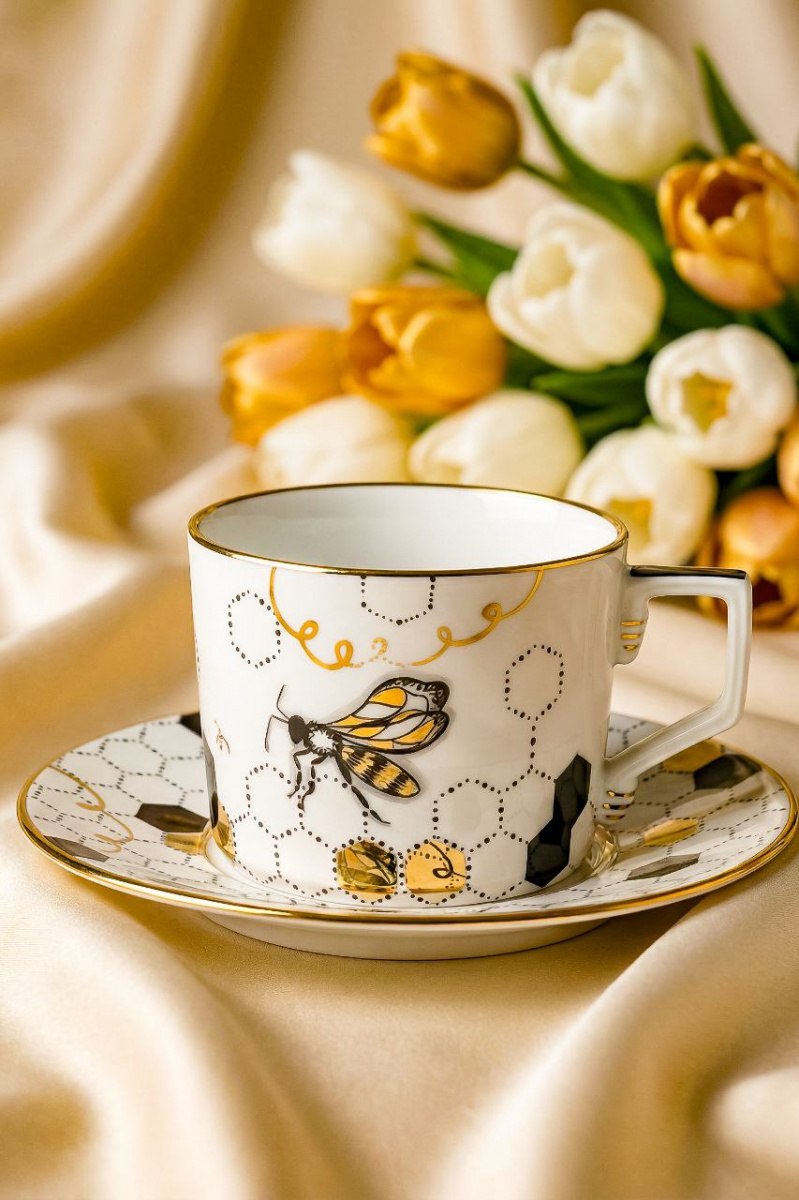 Чашка чайная с блюдцем Цилиндр Соты рос.Ковтун С.А.