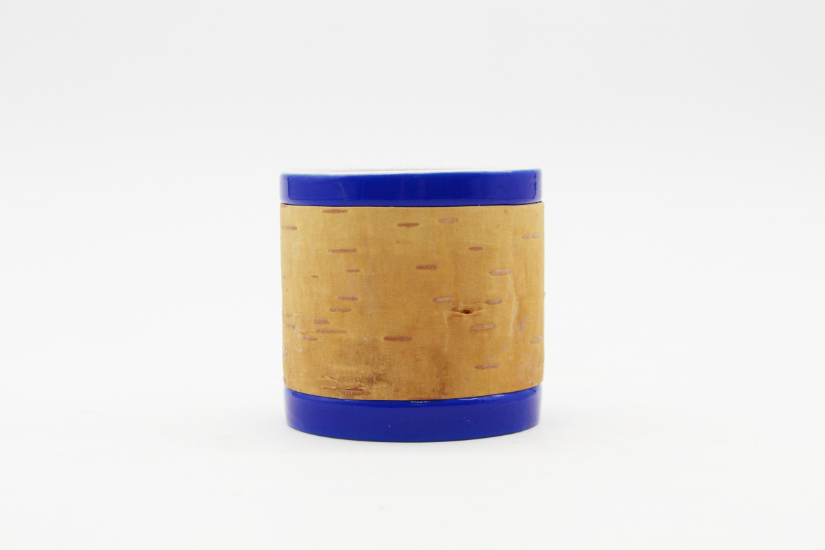 Бревно,7*7,190 мл,синий,фарфоровая кружка малая с берестой,без ручки